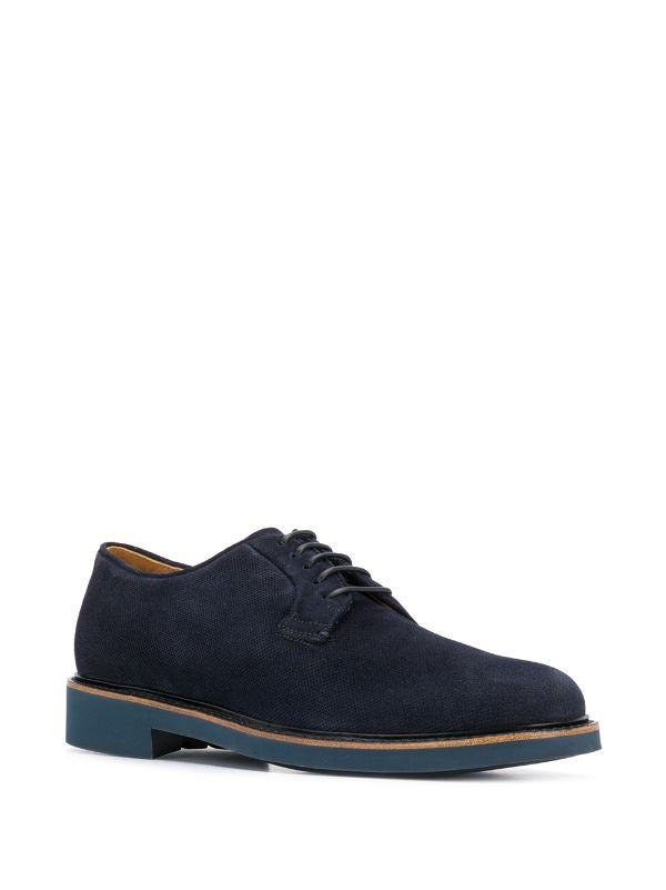 Giorgio Armani Textured Leather Formal Shoes With Low Heels And Lace-Up Design