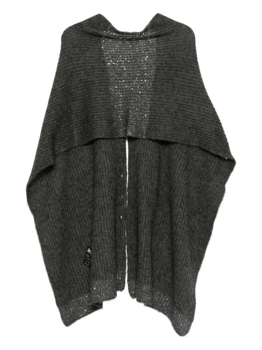 Dexterior Textured Grey Knit Cardigan With Draped Silhouette