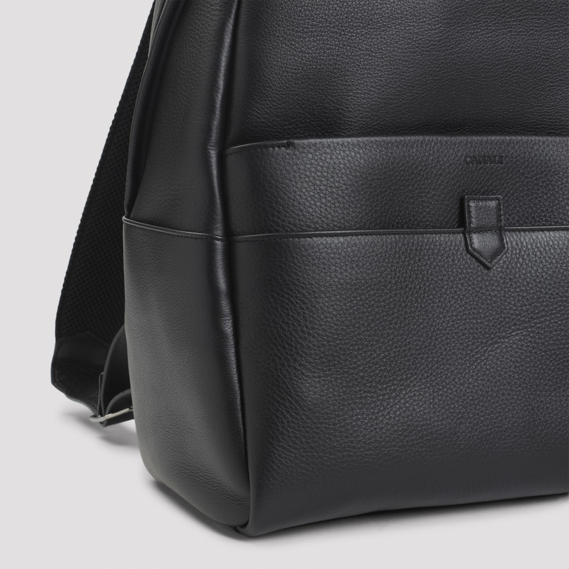 Canali Black Leather Backpack