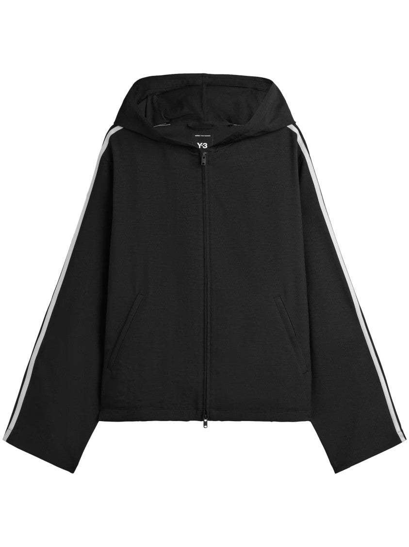 Y-3 Cropped Hooded Sweater With Contrasting Stripes