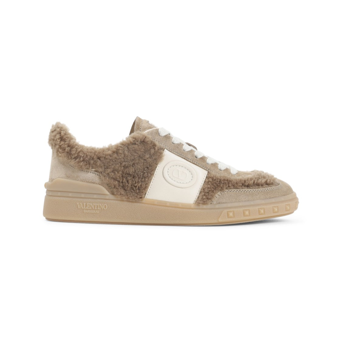 Valentino Garavani Low-Top Sneakers With Suede And Shearling Detailing