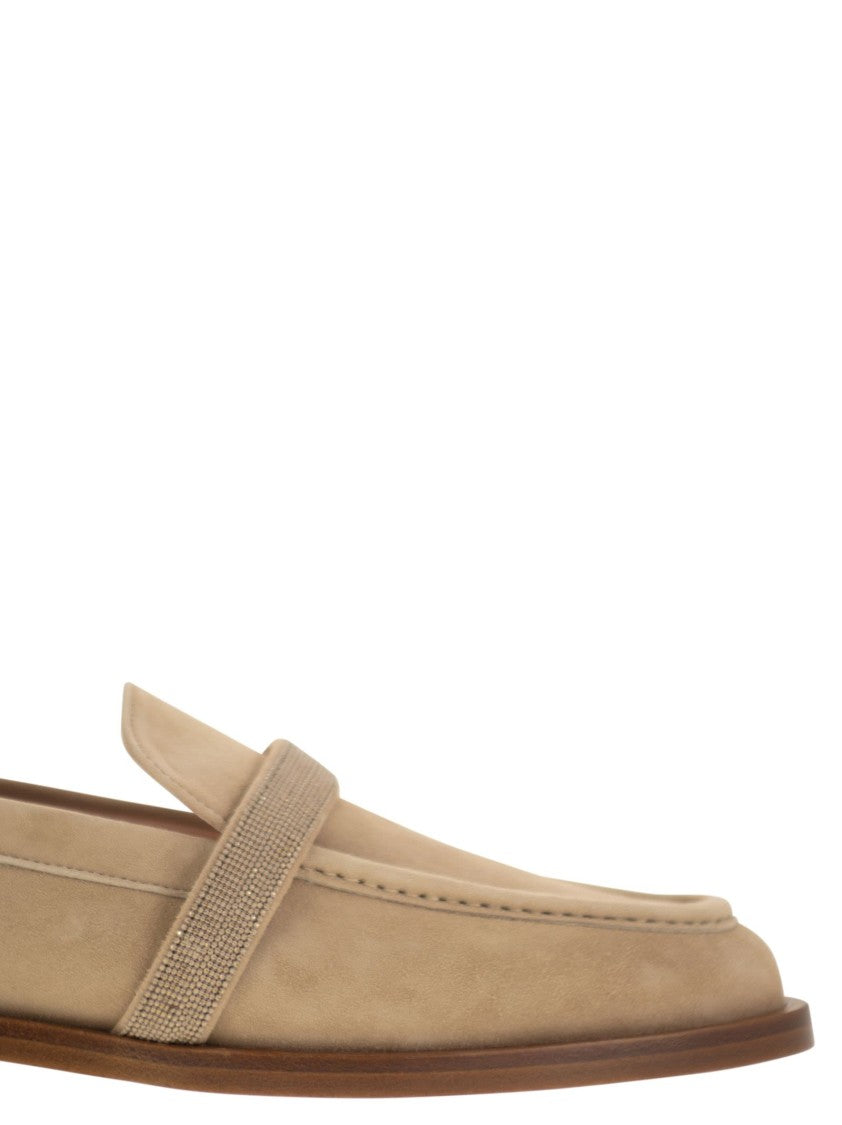 Fabiana Filippi Soft Suede Moccasin With Diamond Thread Detail