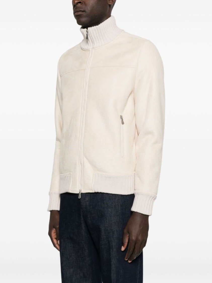 Gran Sasso Tailored White Casual Jacket With Ribbed Collar
