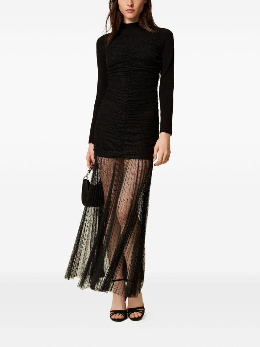 Twin-Set Maxi Dress With Ruched Bodice And Sheer Skirt