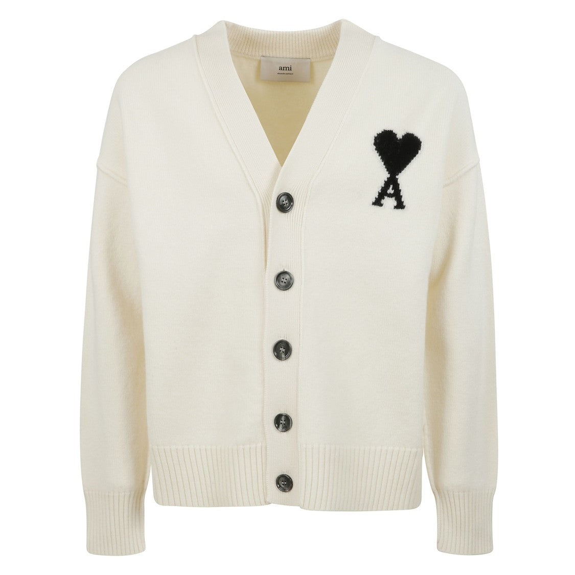 Ami Ivory Ribbed Wool Cardigan