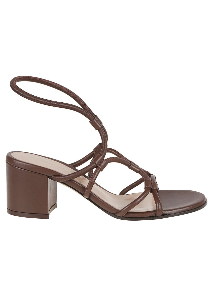 Gianvito Rossi Brown Lamb Leather Sandals With Block Heel
