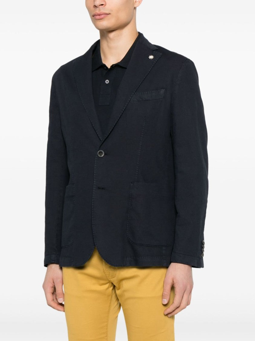 Manuel Ritz Navy Blue Single-Breasted Blazer With English Rear Vents