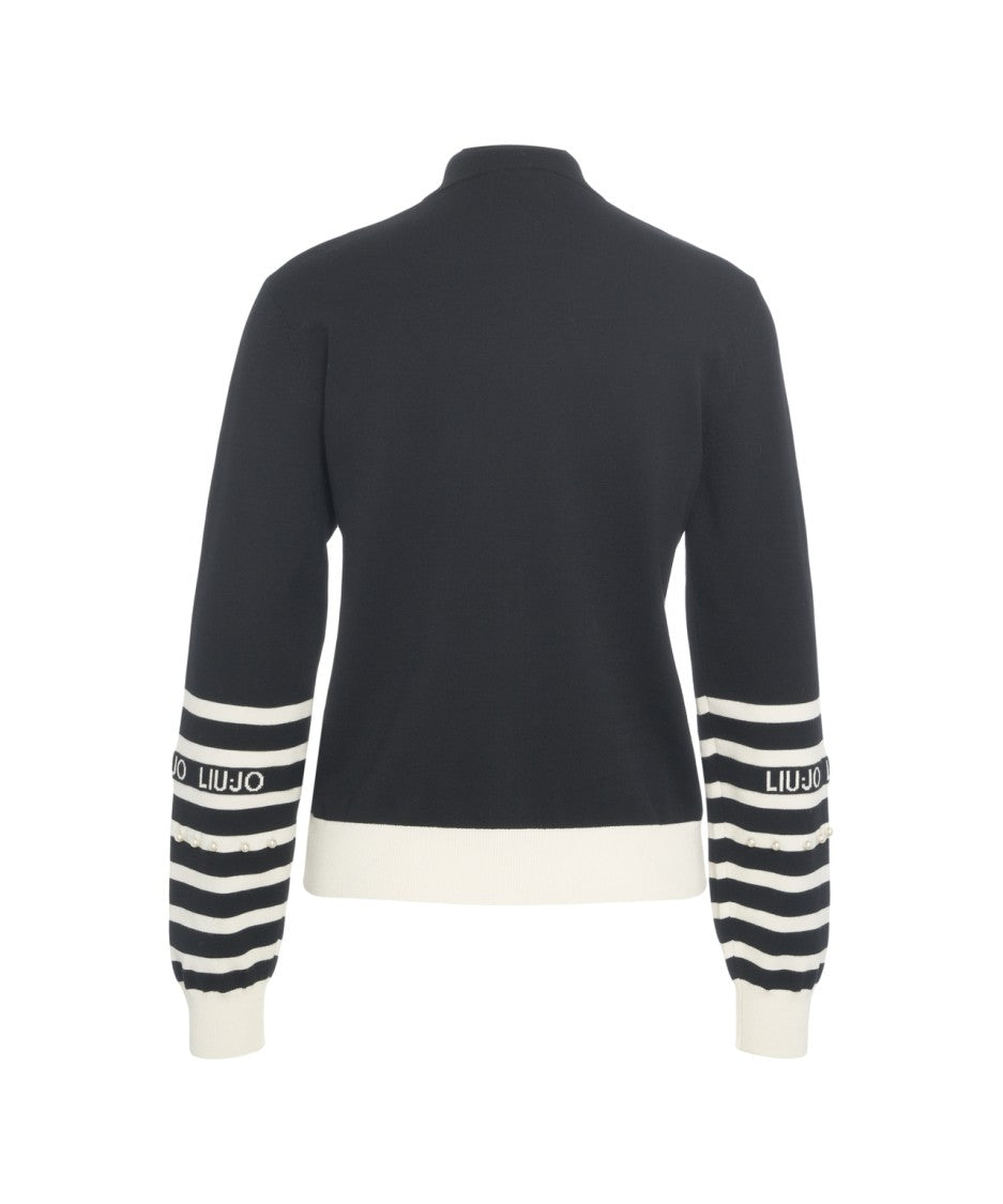 Liu Jo Striped Cardigan With Rhinestone Applique