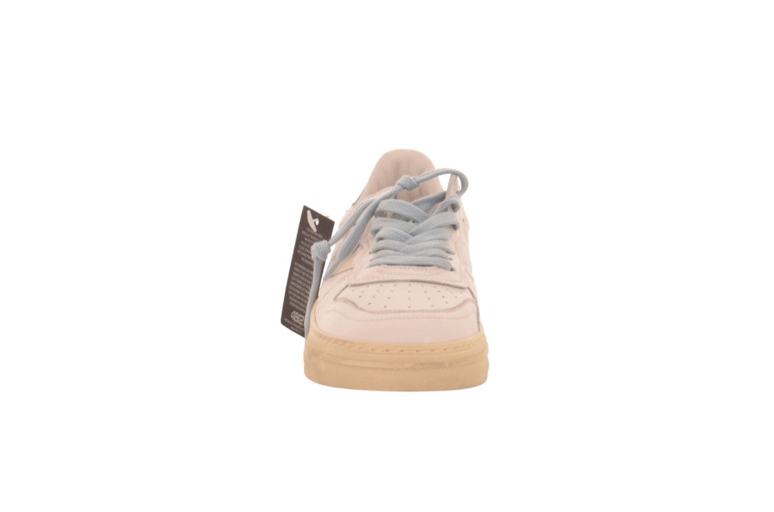 4B12 Retro White Leather Sneaker With Distressed Sole