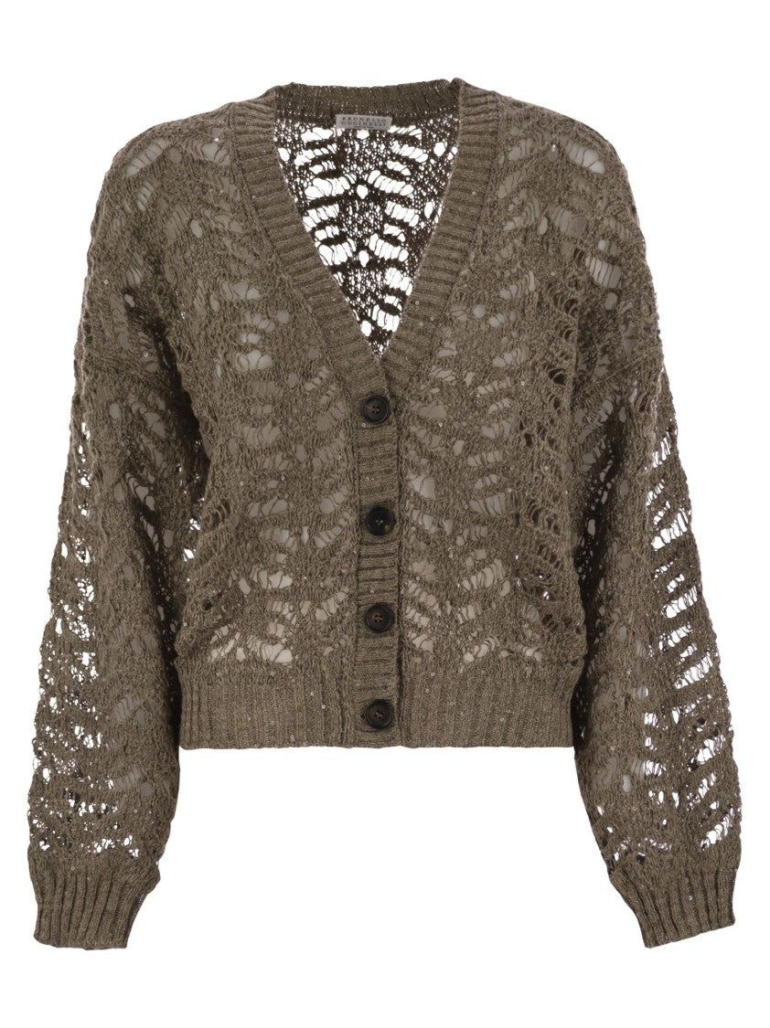 Brunello Cucinelli Foliage Lace Cardigan In Linen