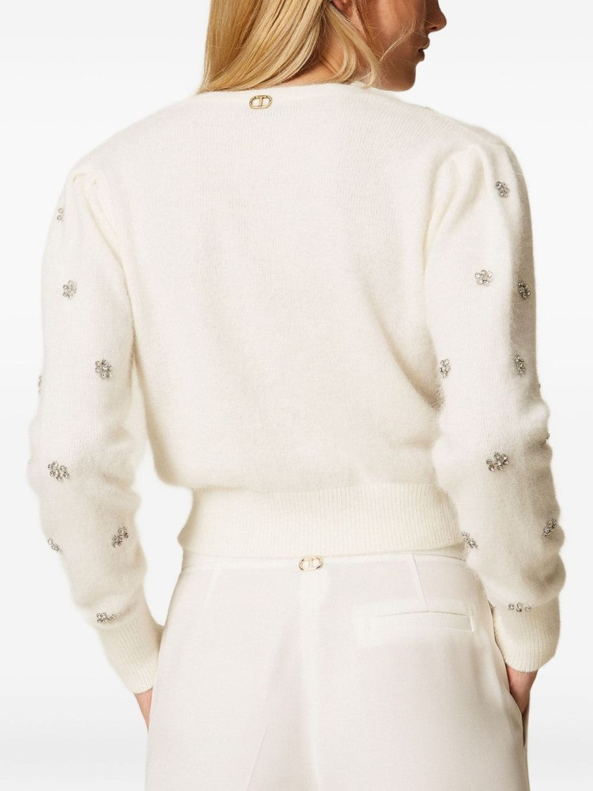 Twin-Set Cropped Cardigan With Fluffy Texture And Sparkling Embellishments