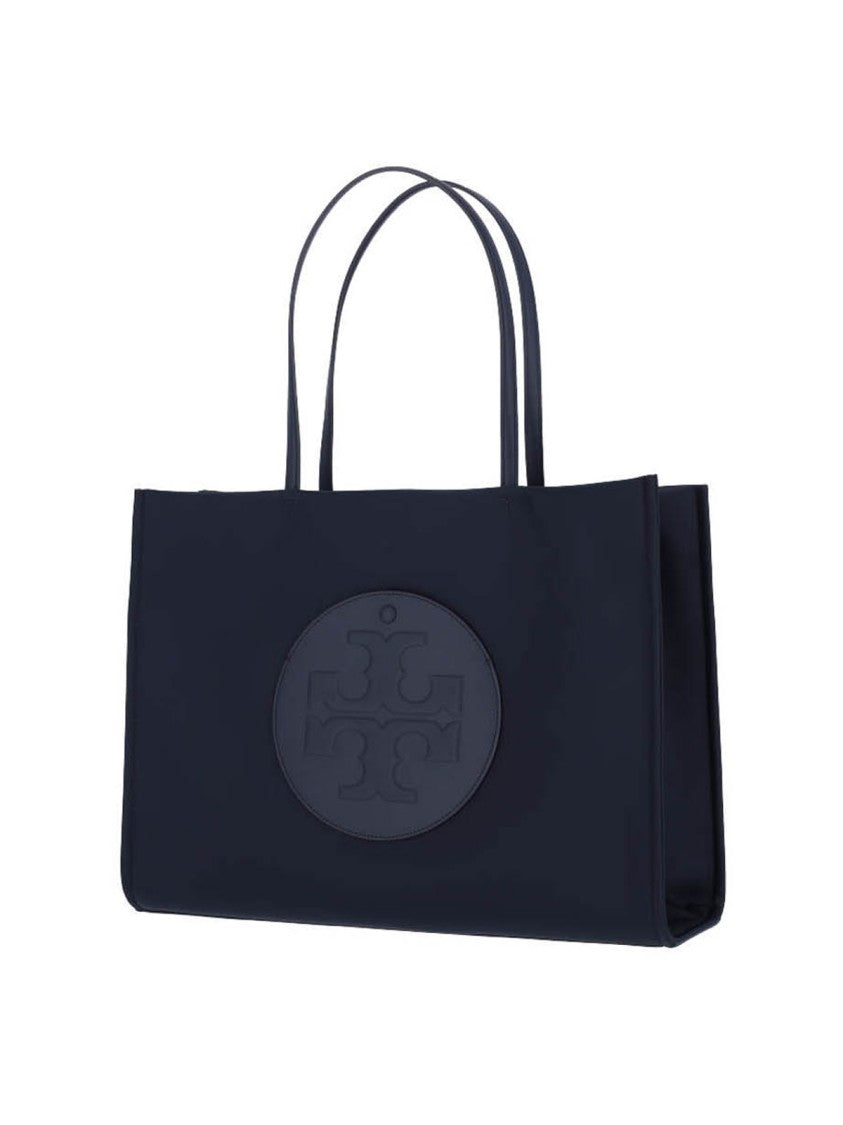 Tory Burch Spacious Navy Tote With Leather Accents