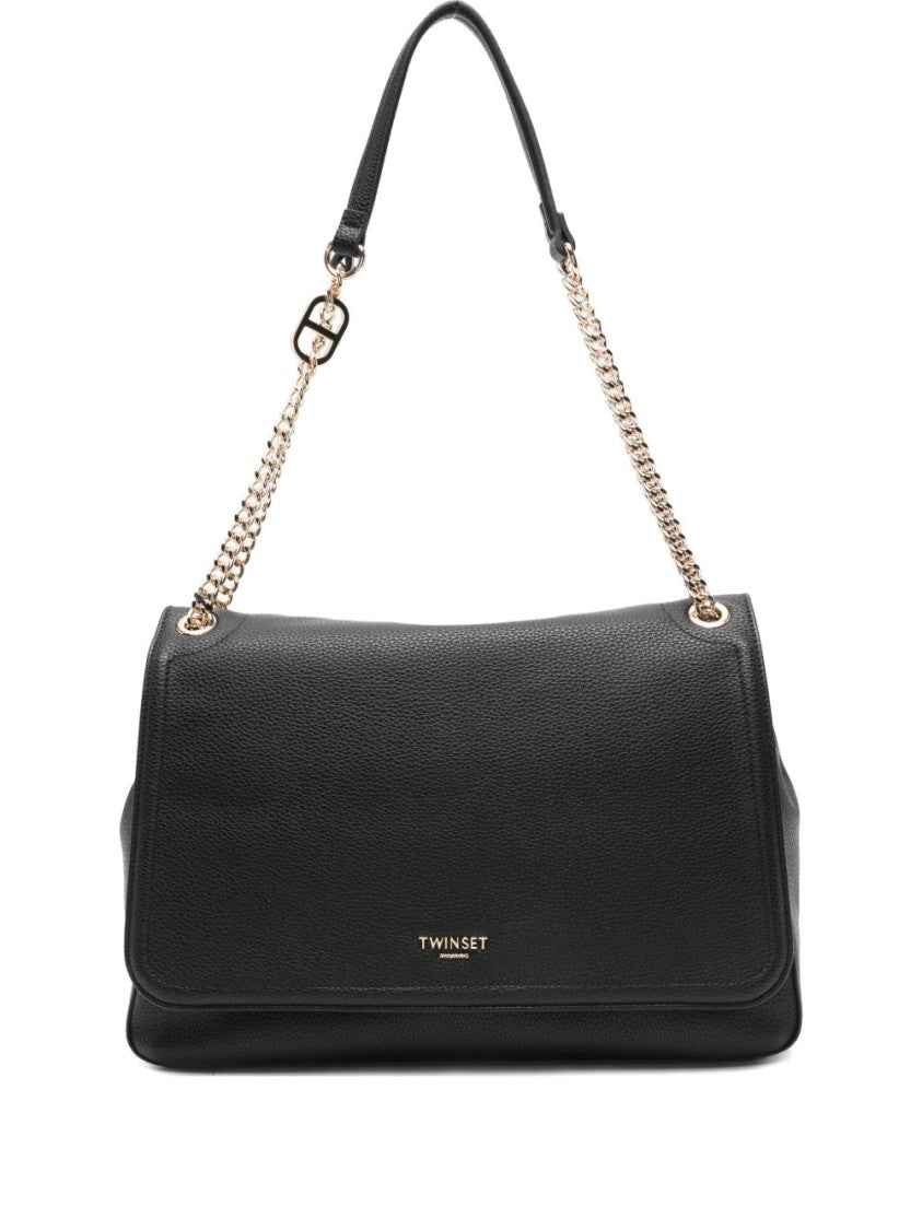 Twin-Set Structured Pebbled Handbag With Gold-Tone Accents