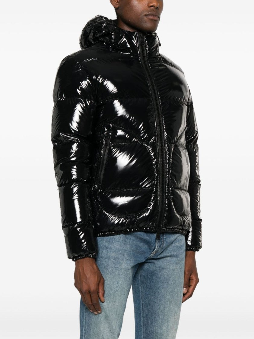 Herno Puffy Black Coat With High Collar And Glossy Finish