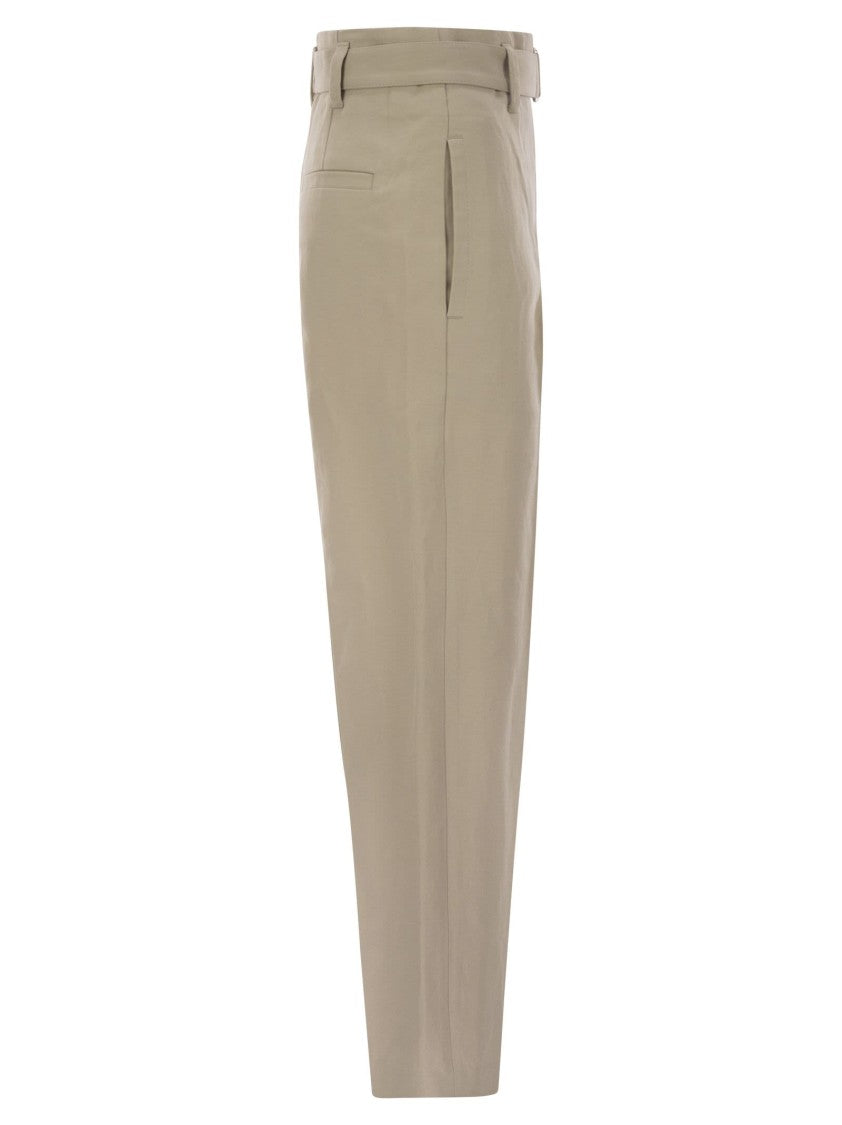 Brunello Cucinelli Cotton Linen Canvas Corset Cigarette Trousers