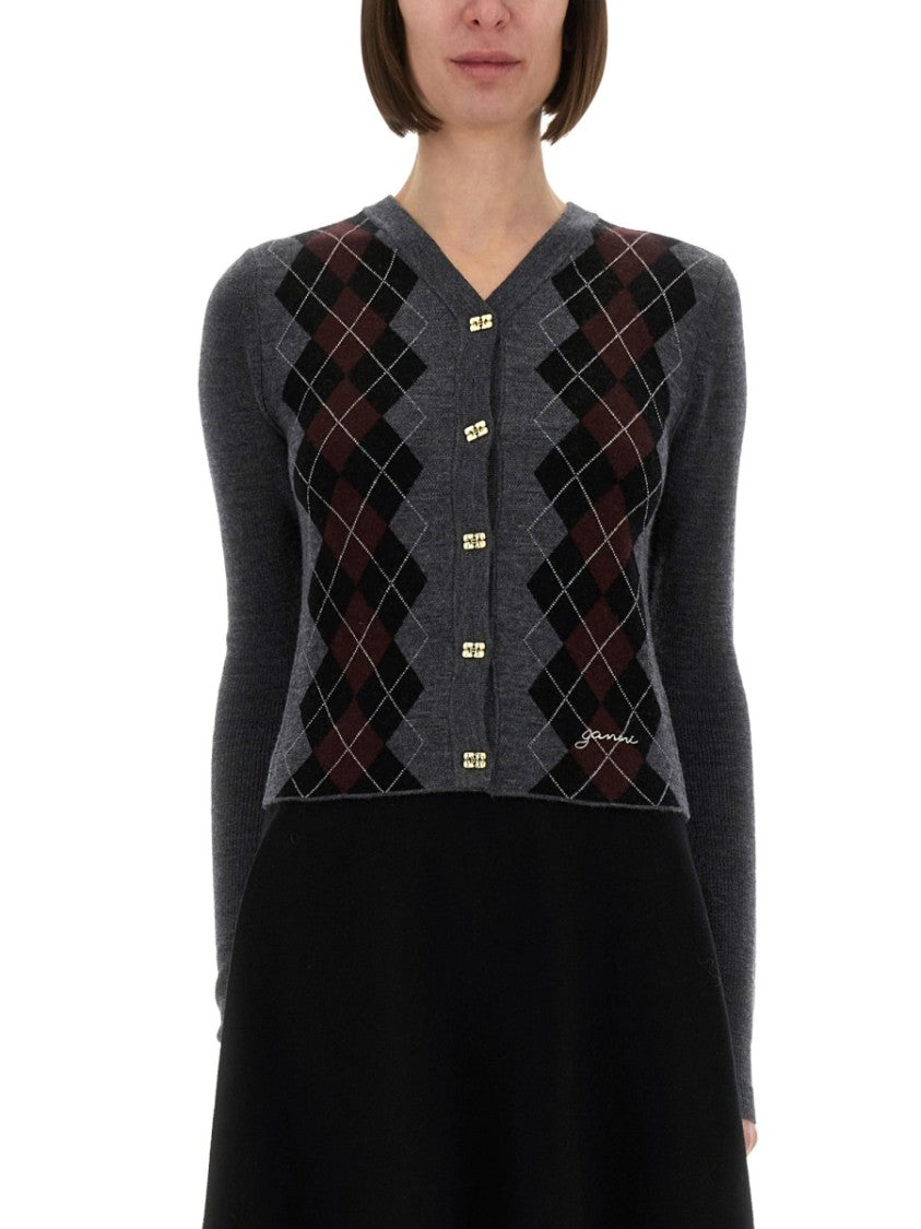 Ganni Argyle Patterned Cropped Cardigan