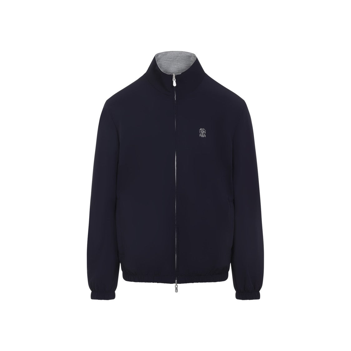 Brunello Cucinelli Navy Jacket With High Collar
