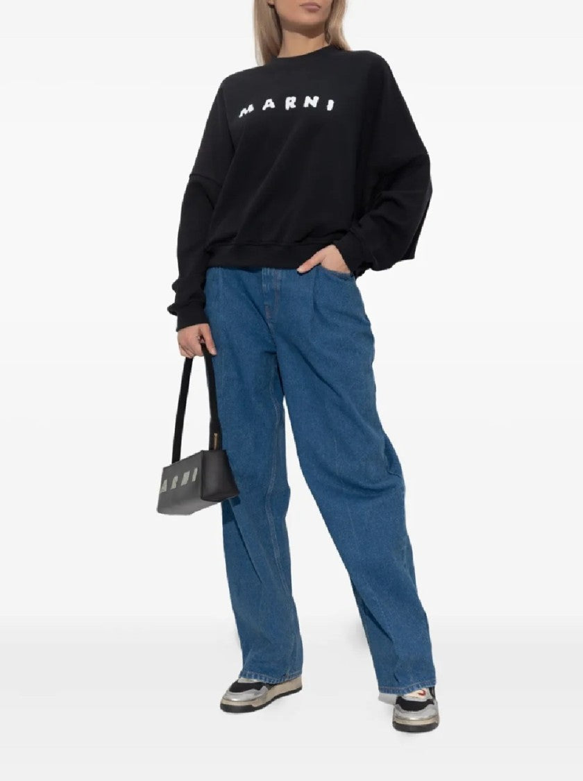 Marni Black Cotton Sweatshirt With Bold Textured Logo