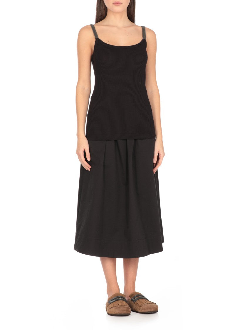 Brunello Cucinelli Black Cucinelli Cotton Top With Diamond Cut Brass