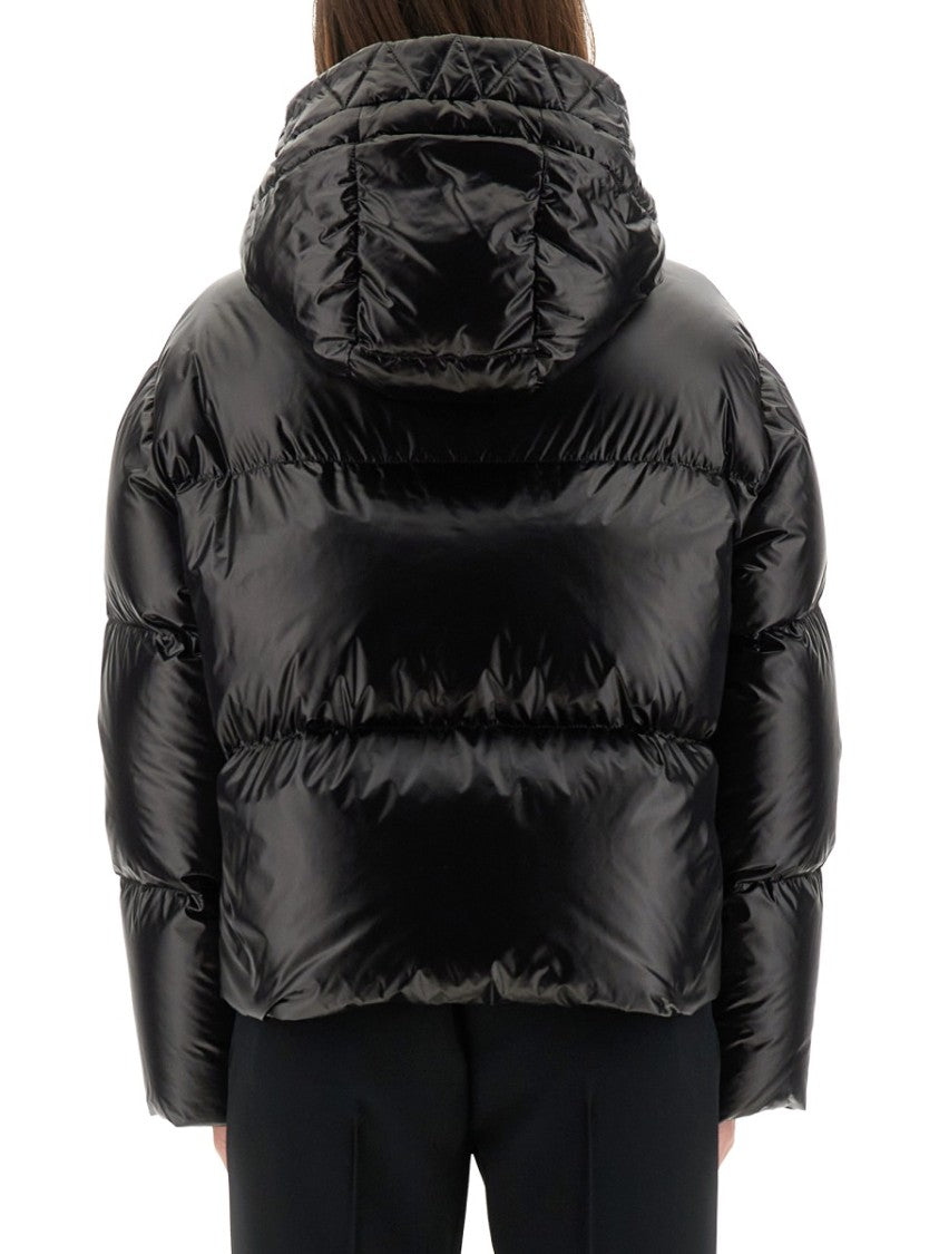 Fay Cropped Black Quilted Jacket With Hood