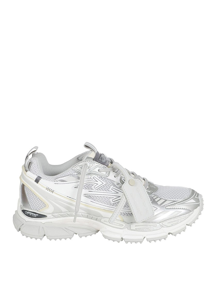 Off-White Reflective Silver Sneakers With Dynamic Layered Design