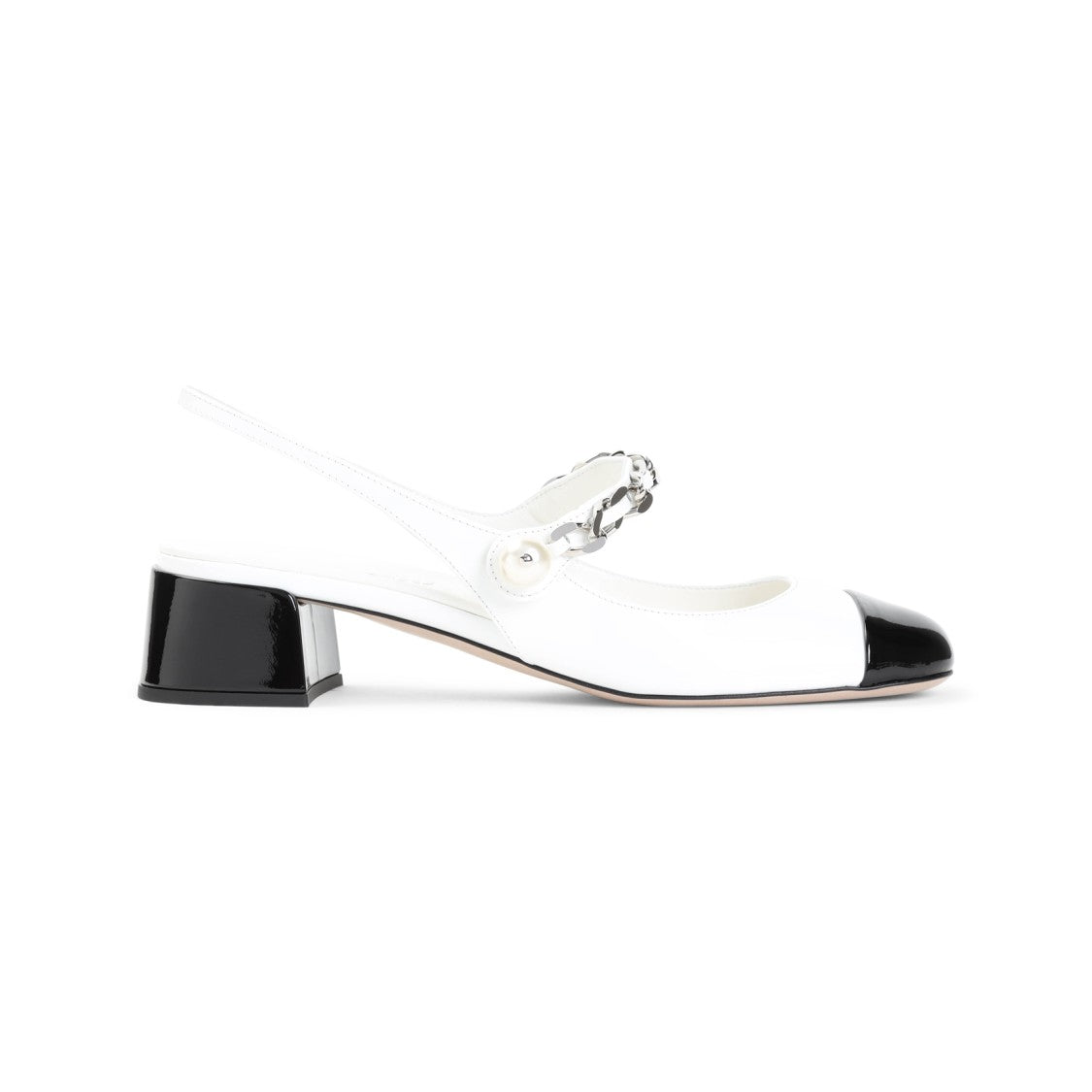 Miu Miu Slingback Pumps With Chain Detail And Block Heel