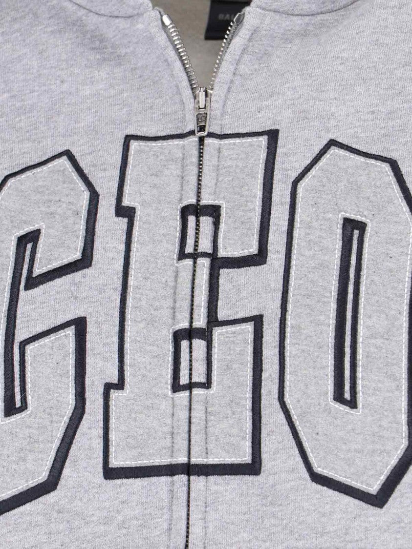 Balenciaga Zip Front Hoodie With Contrast Logo And Ribbed Details