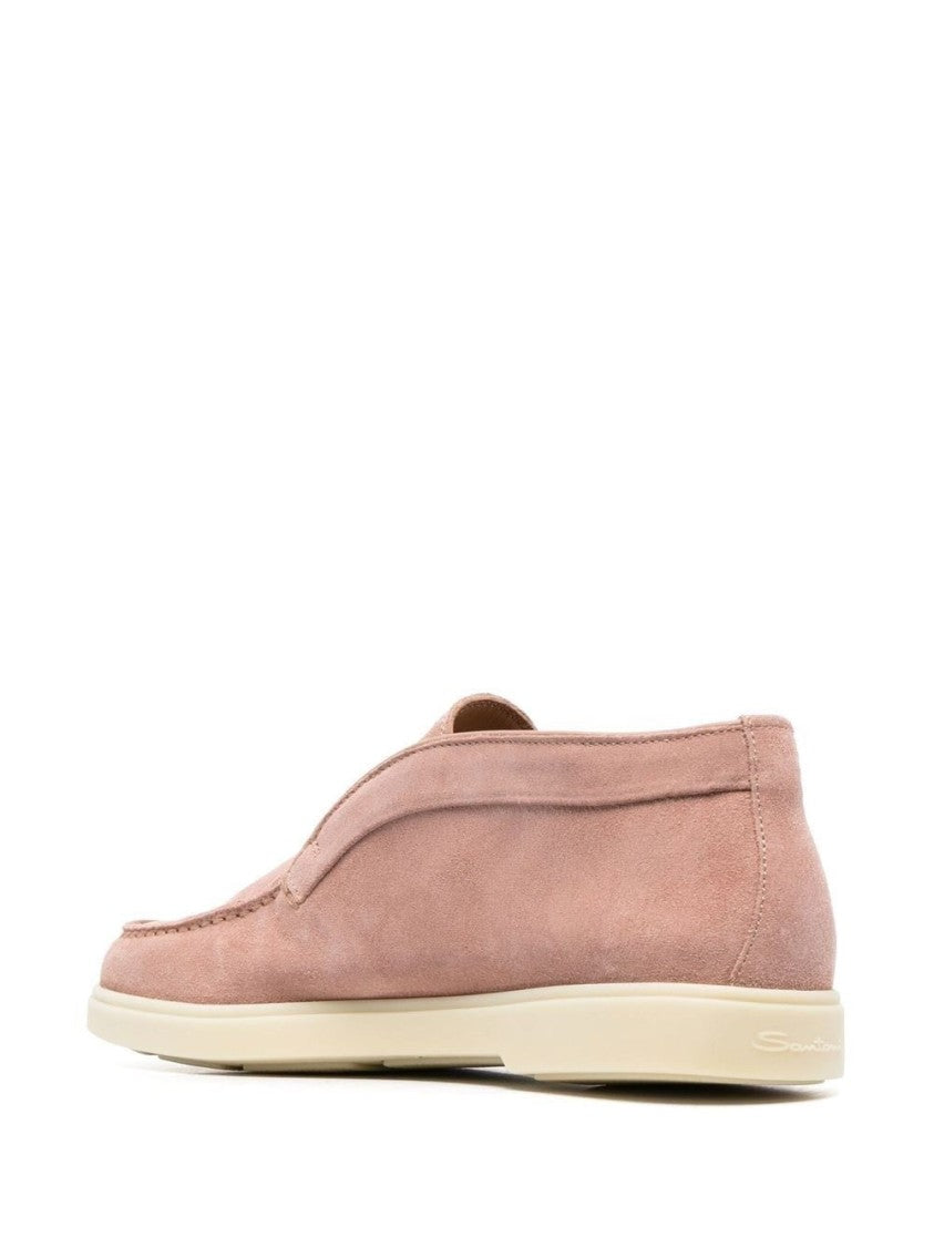 Santoni Pink Cow Leather Loafers With Rubber Sole