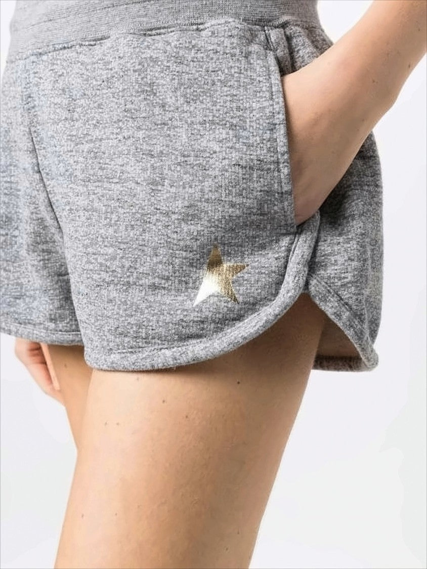 Golden Goose Heathered Grey Shorts With Elastic Waistband And Metallic Detail