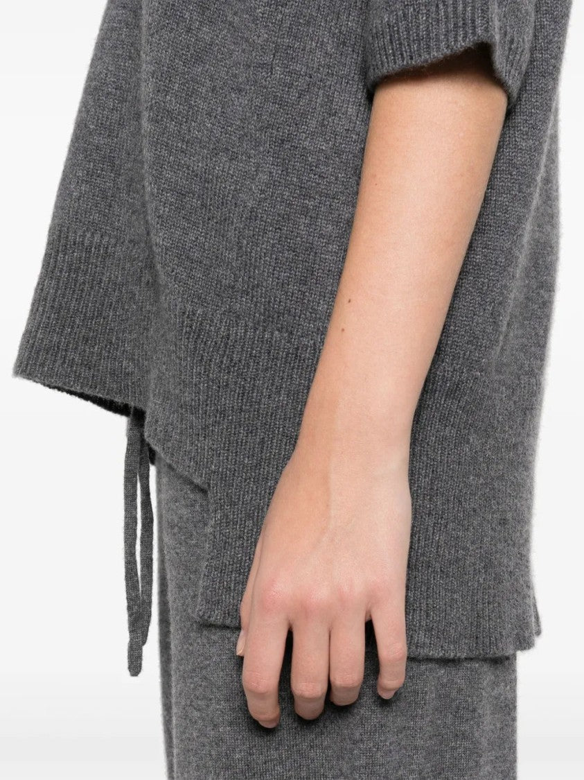 Lisa Yang Charcoal Grey Cashmere Sweater With Mélange Effect And High-Low Hem
