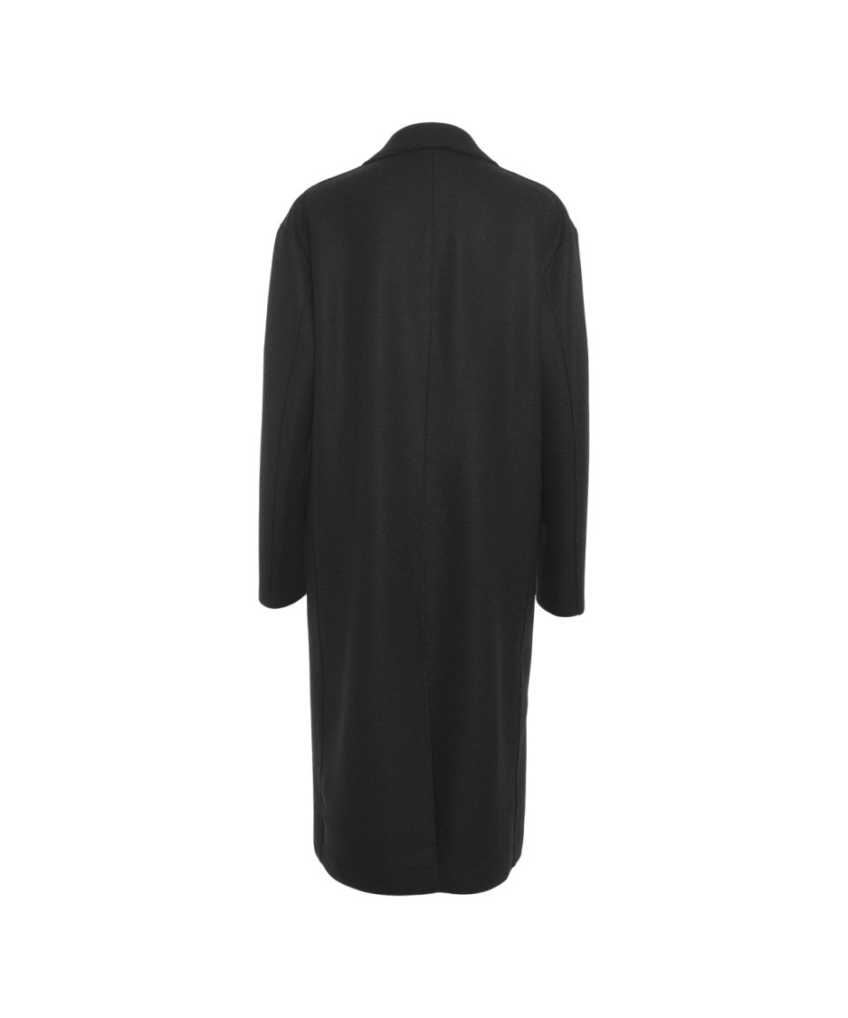 Harris Wharf London Long Black Virgin Wool Coat With Classic Notched Collar