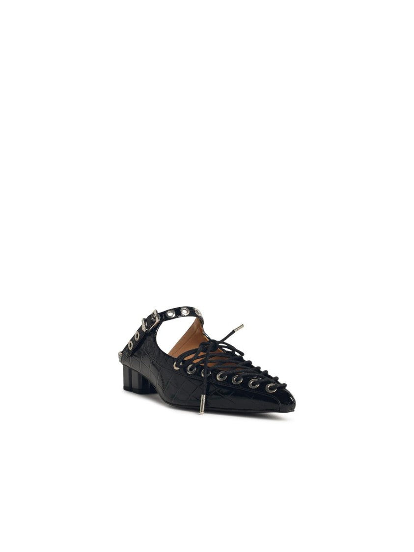 Ganni Mules With Laces In Black 'Oleatex'