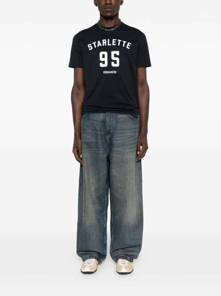 Dsquared2 Printed Black T-Shirt With Bold White Details