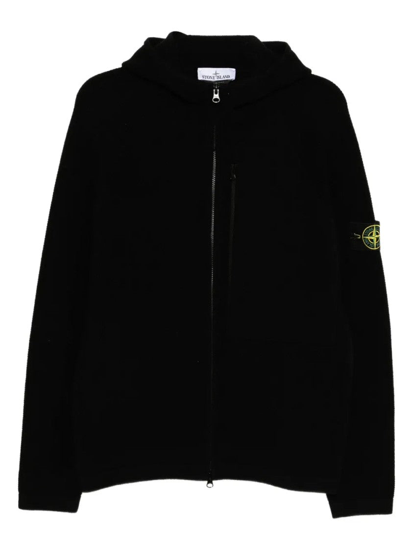Stone Island Hooded Black Jacket With Logo Patch