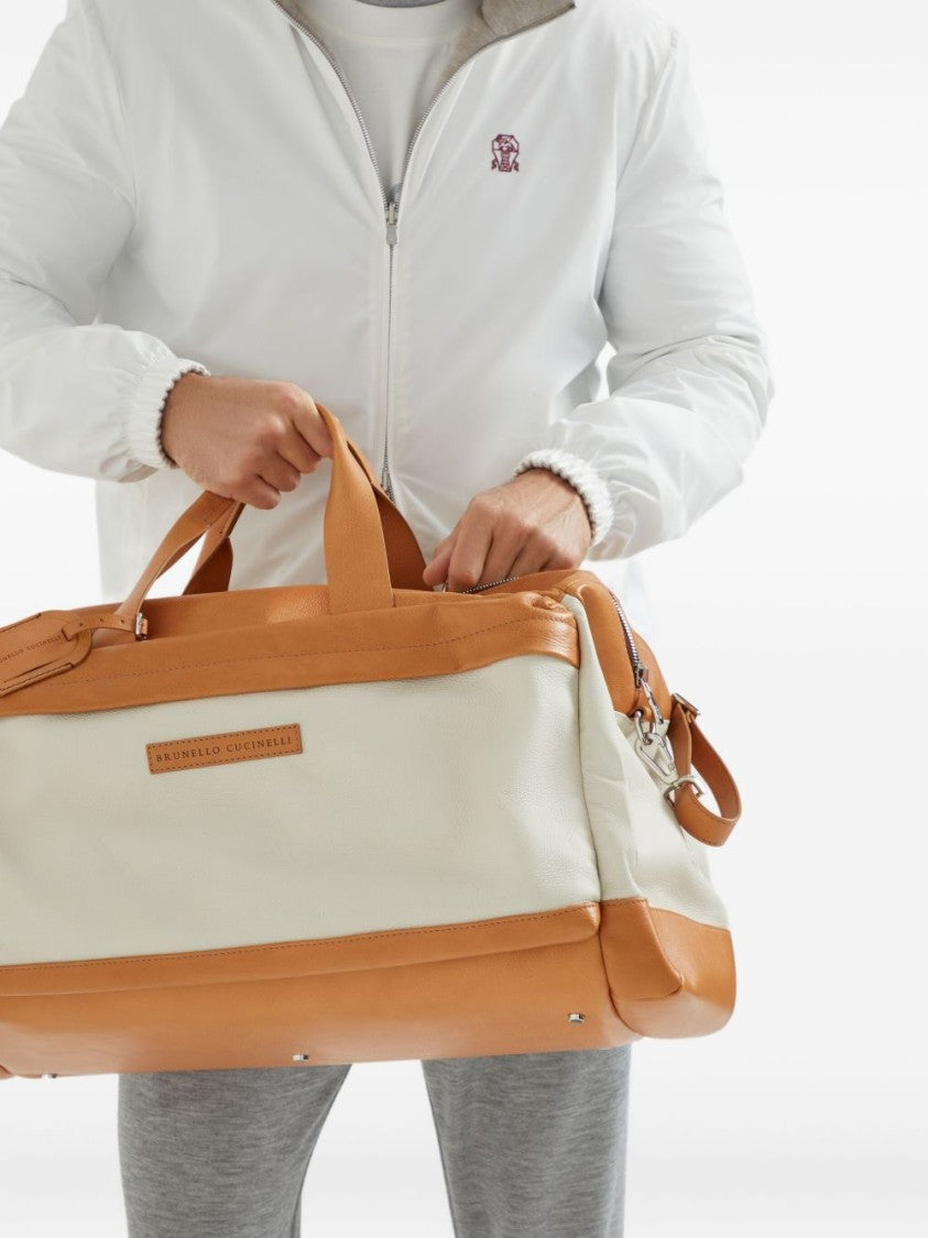 Brunello Cucinelli Two-Tone Duffle Bag With Leather Accents And Spacious Interior
