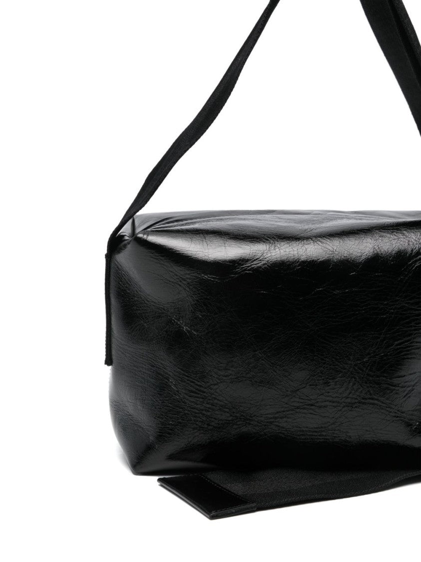 Uma Wang Glossy Leather Shoulder Bag With Adjustable Strap