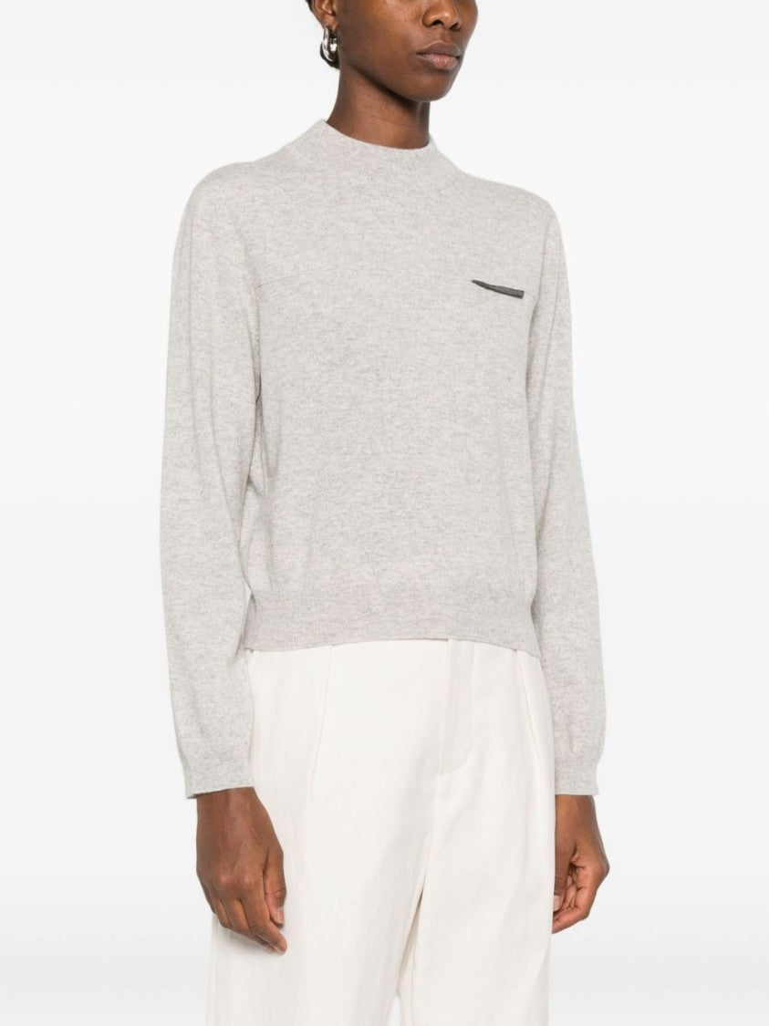 Brunello Cucinelli Gray Cashmere Crew Neck Sweater