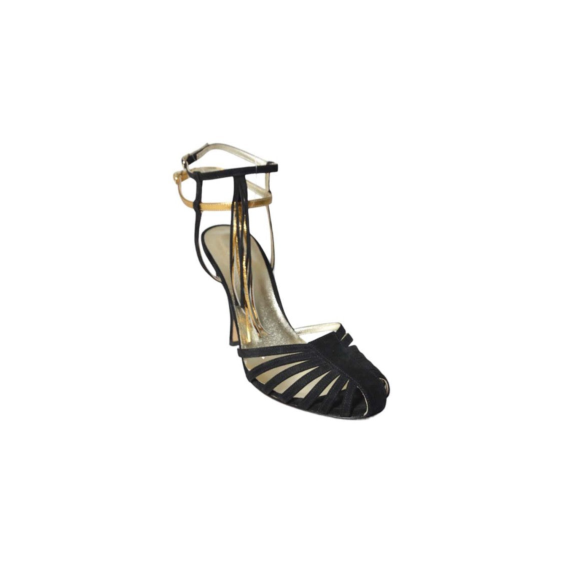 Cabeceo Cage Design Black Suede High-Heeled Sandals