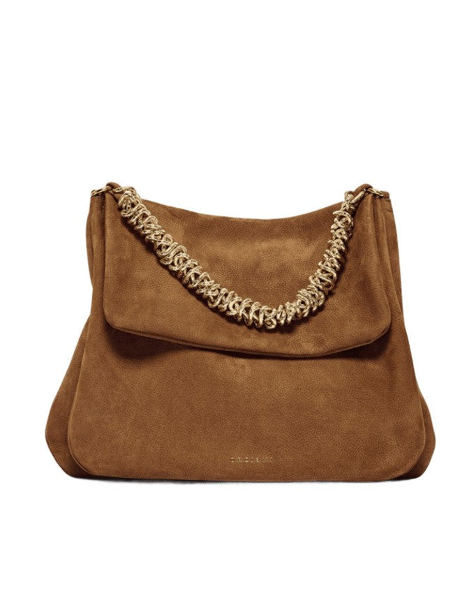Orciani Hammered Nubuck Leather Shoulder Bag With Chain Handle