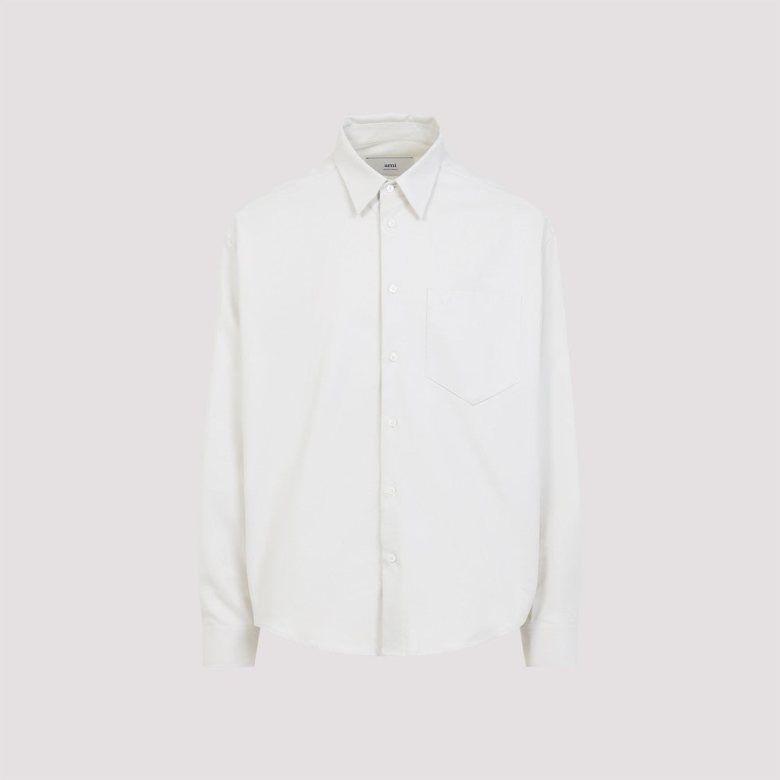 Ami Classic White Cotton Shirt With Button-Down Collar