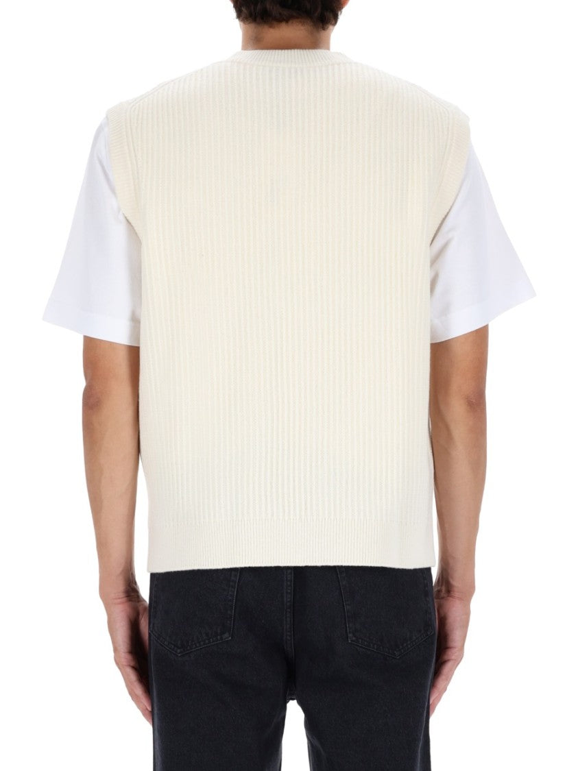 Maison Kitsuné Ribbed Merino Wool Vest With Embroidered Emblem
