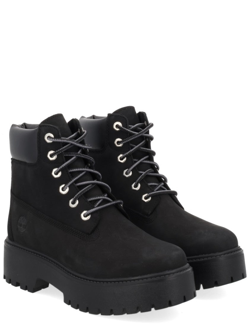 Timberland Sturdy Black Leather Boots With Padded Collar And Rugged Sole