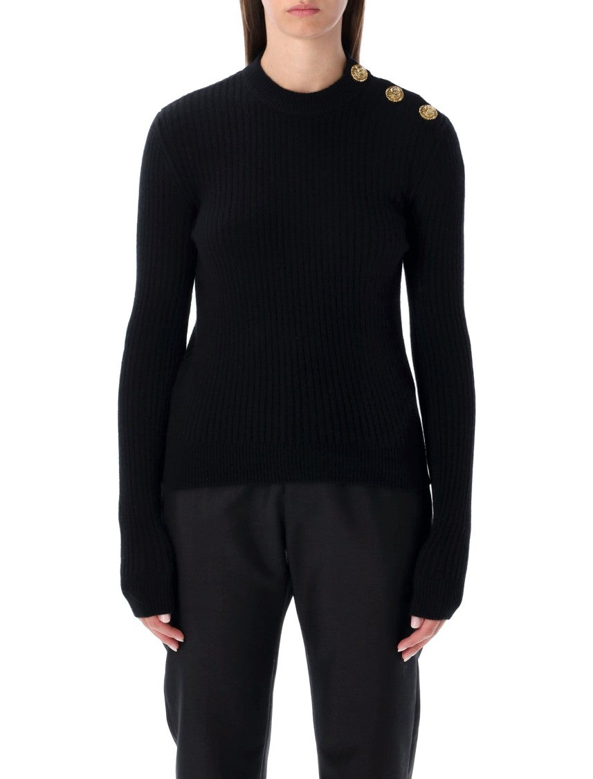 Balmain High Collar Ls Btn Gold Sweater