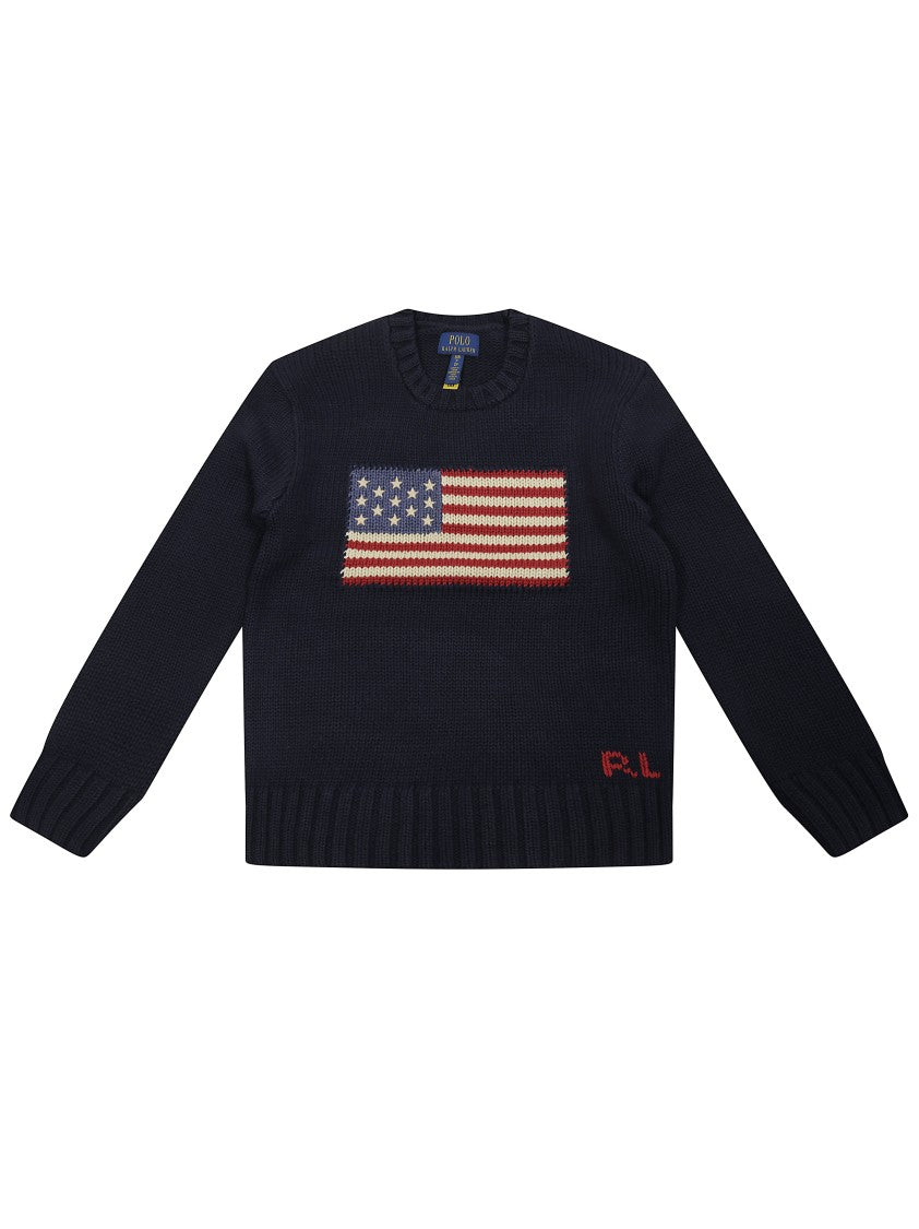Polo Ralph Lauren Navy Knit Sweater With American Flag Design
