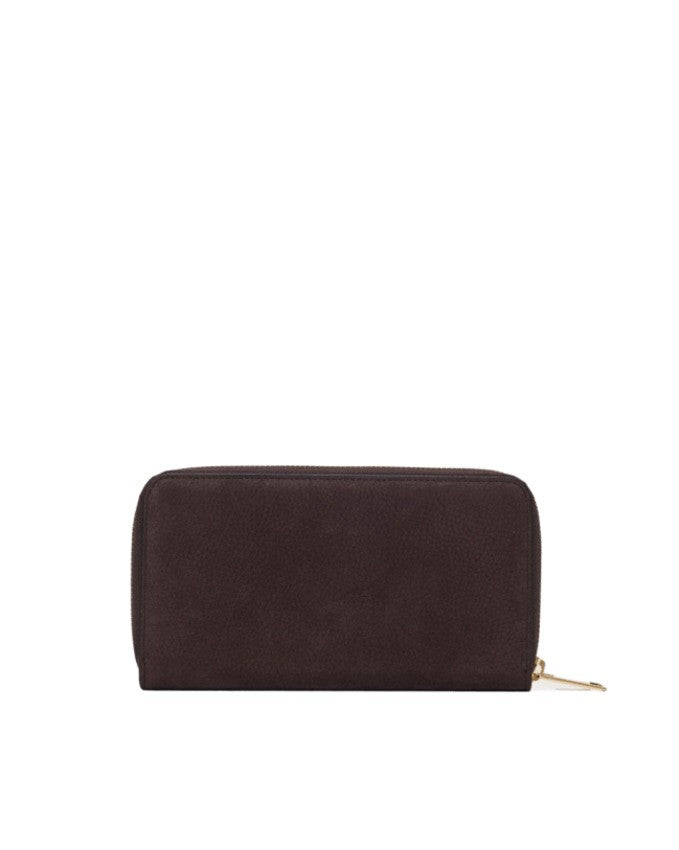 Orciani Brown Nabuk Leather Zip-Around Wallet With Rfid Protection
