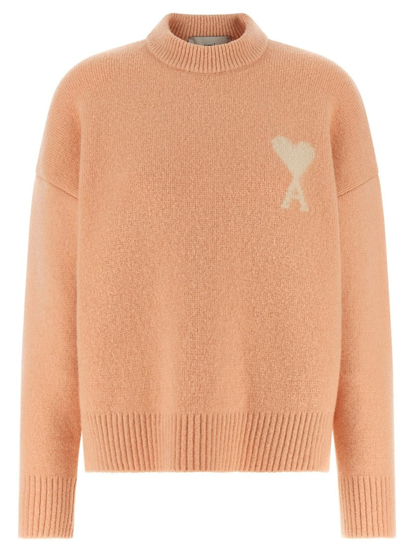 Ami Textured Knit Sweater With Classic Crew Neckline And Ribbed Details
