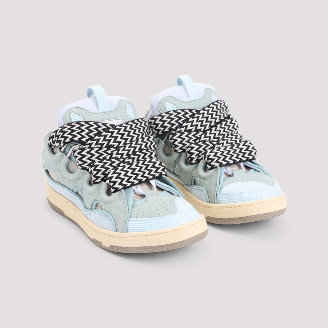 Lanvin Pale Blue Curb Sneakers With Leather