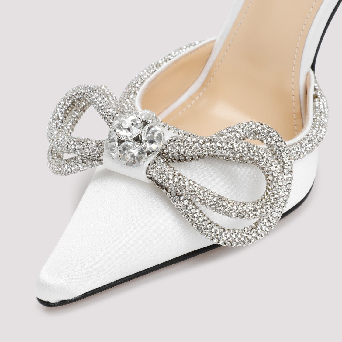 Mach & Mach White Silk Double Bow High Heels