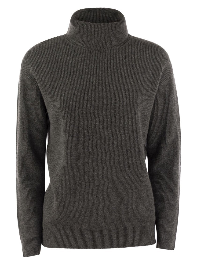Brunello Cucinelli High Neck English Rib Cashmere Turtleneck Sweater