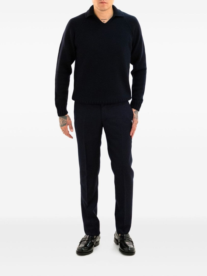 Zanone Navy V-Neck Sweater With Raglan Sleeves